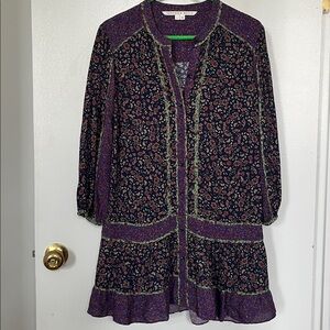 Veronica Beard Black and Purple Floral Tunic Dress